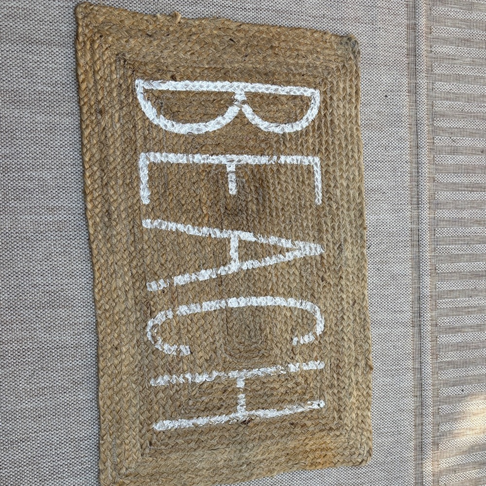 Beach Jute Doormat with White Lettering